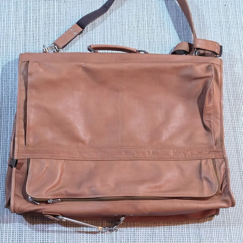 Piel Tan Leather Executive Expandable Garment Bag Travel Business Casual Unisex
